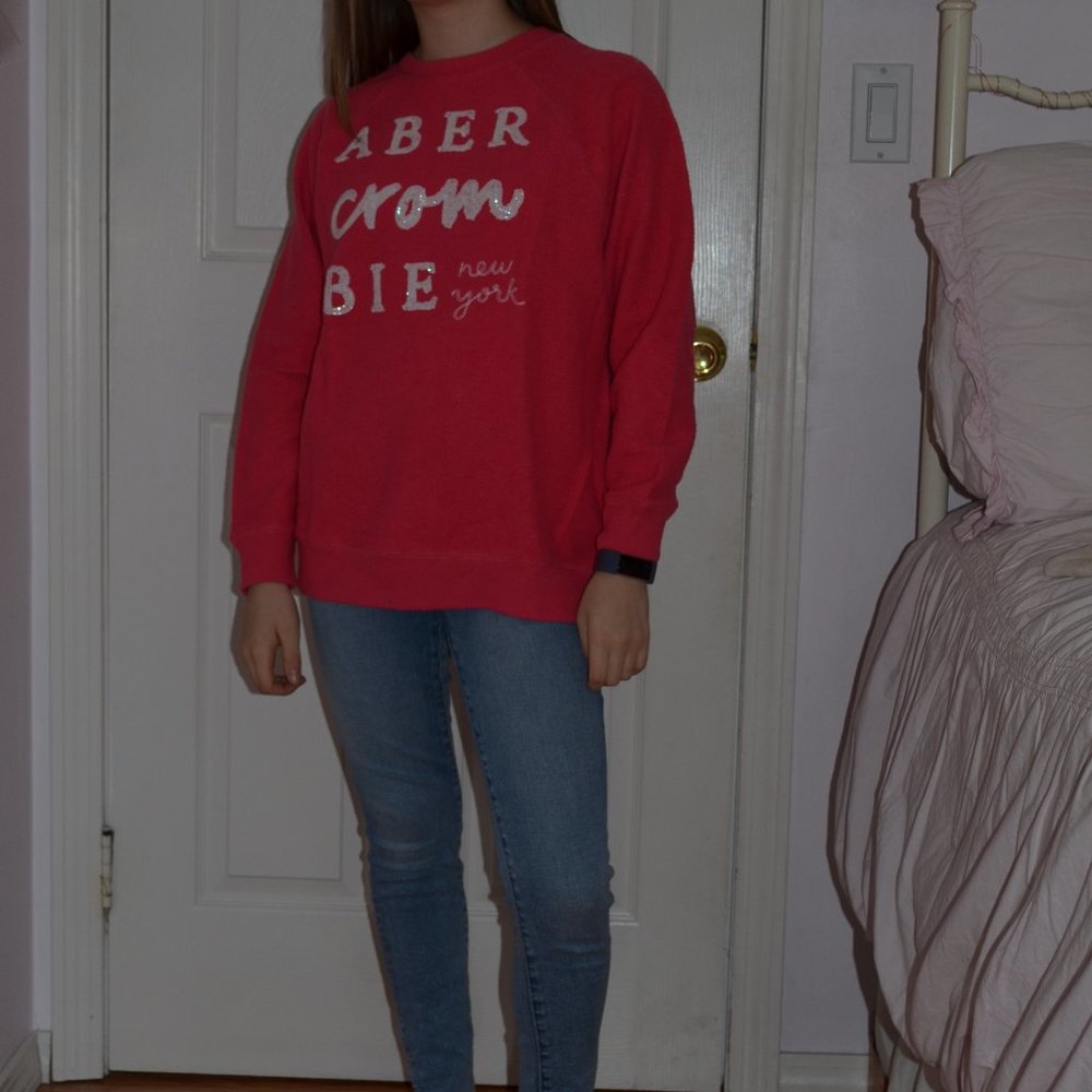 [Abercrombie] Pink Sequin Logo Crewneck